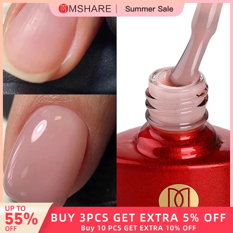 MSHARE Milky Pink Rubber Base Gel Glitter Camouflage Color Coat Soak Off Nails Gels Varnish Lacquer 10ml UV LED Gel