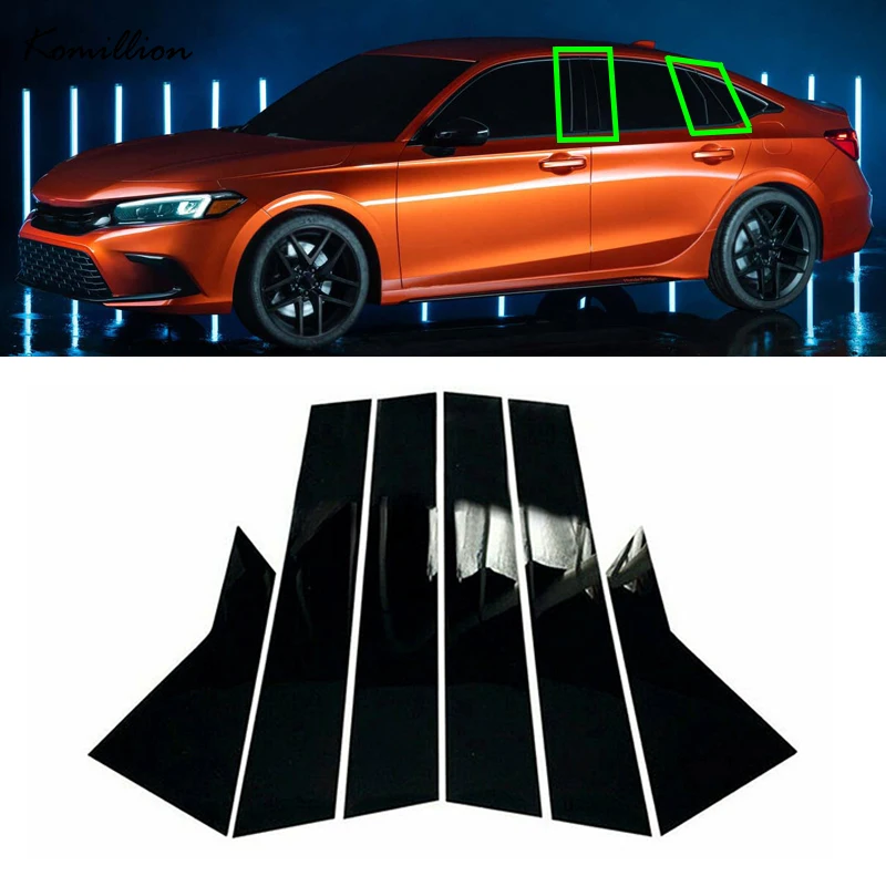 

6Pcs Car Window BC Pillar Posts Door Trim Decal Cover Glossy Piano Black for Honda Civic Sedan 2022-2023 Accessories Exterior