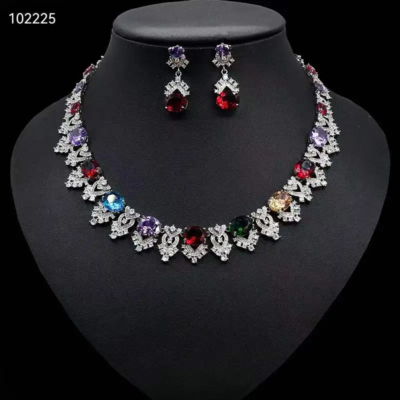 Fashion Top Oval Cubic Zirconia Party 2PCS Necklace And Earring Set Brides Jewelry Sets For Wedding Bridesmaid Accessories N-425