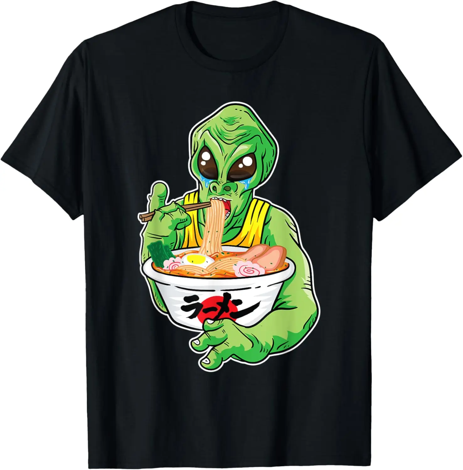 Чужой ест Рамен в космосе Японская футболка с лапшой рамэн и суповой чашкой