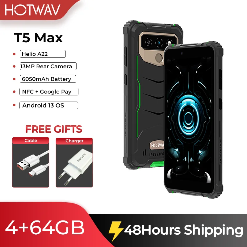 Смартфон Hotwav T5 Max, прочный, 4G, Android 13, MTK6761, 6,0 дюйма, 4 + 64 ГБ, 6050 мА · ч