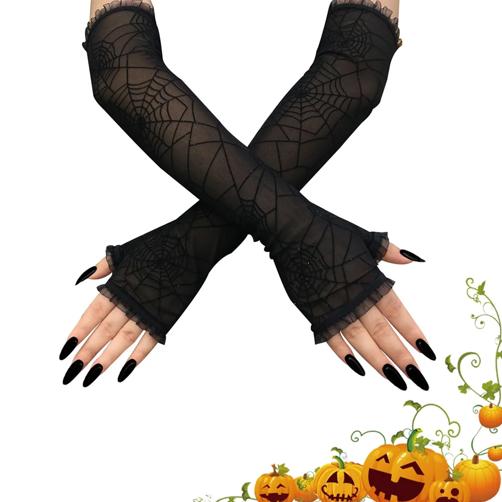 

Spiderweb Tights Spider Web Warmer Fingerless Accessories For Holiday Party Favor Black