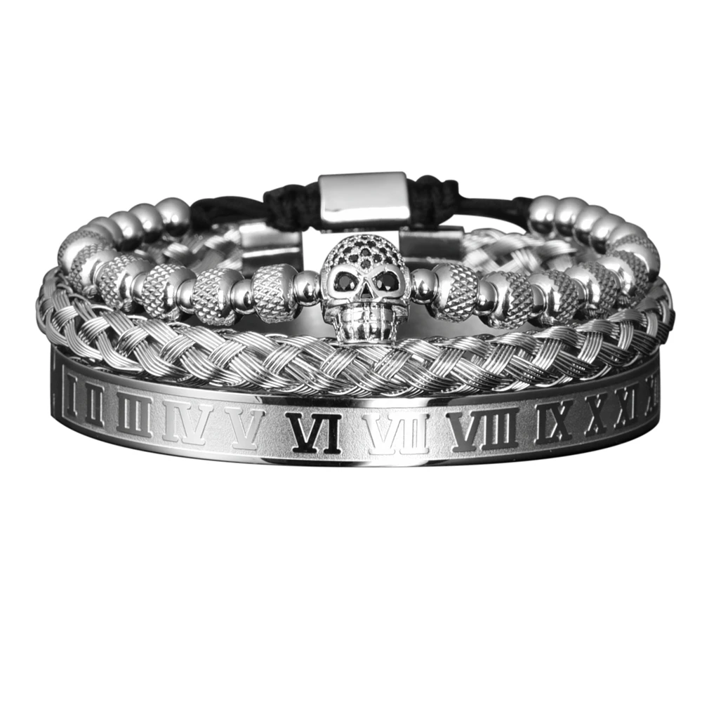 

Hot Sale Skull Charm Bracelet Men Unique Design Gold Color Braided Adjustable Bangle Pulseira Bileklik