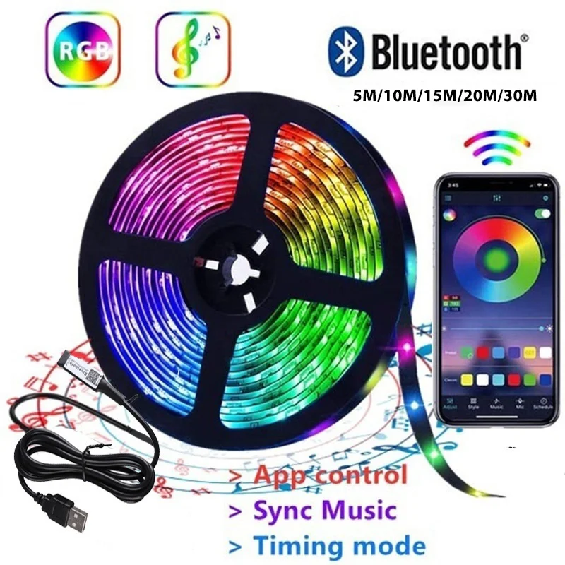 

LED Strip Light 5V USB Bluetooth IR Control 5M 10M 15M 20M 30M RGB 5050 TV Background Lighting Home Decoracion LED Strip Light