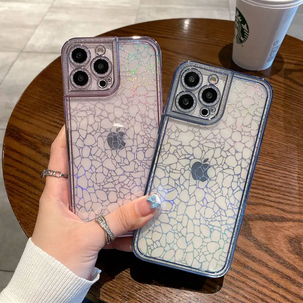 

Роскошный чехол для телефона с покрытием для iPhone 13, 12, 11 Pro Max, X, Xs, Xr, 8, 7 Plus, SE 2020, лазерная защита от трещин, мягкий силиконовый защитный чехол д...