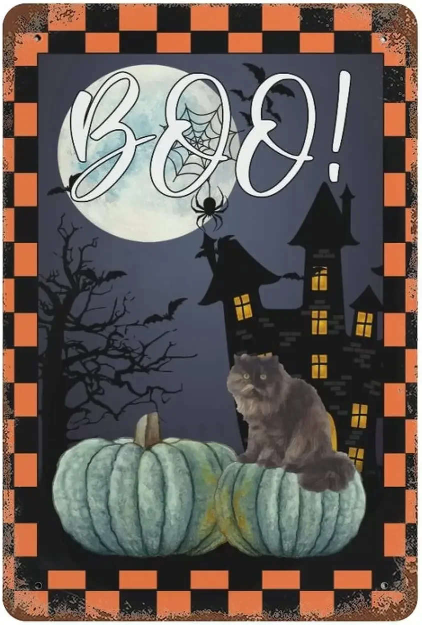 

Металлический знак Хэллоуин Тыква Кот Boo знак сверхпрочный Рустик жестяной знак, Хэллоуин бумага нержавеющий алюминиевый домашний бар садовый декор