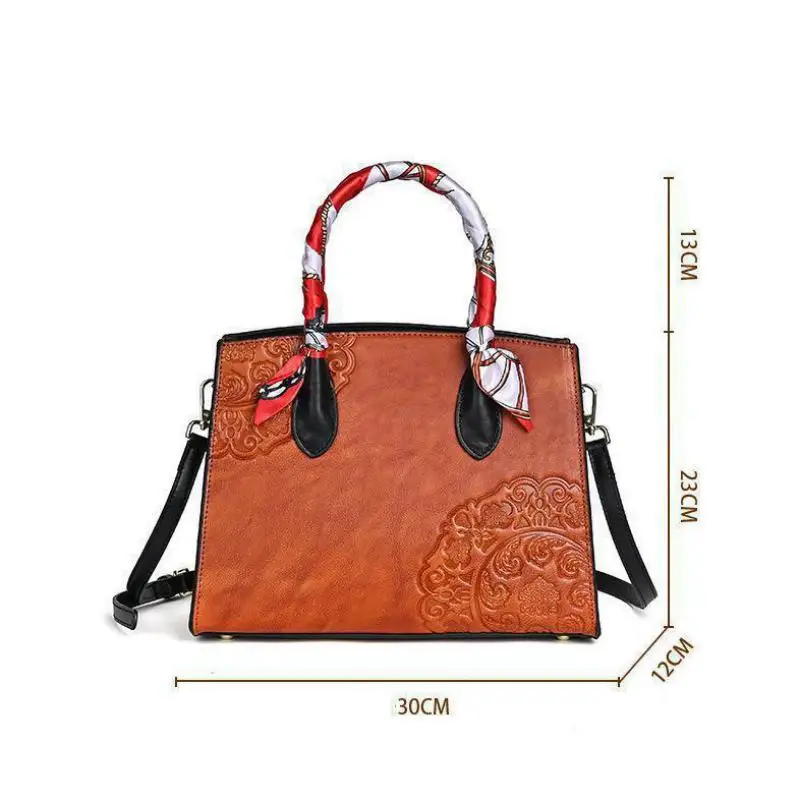 Винтажная сумка Johnature с тиснением тотема новинка 2024 женская большая из