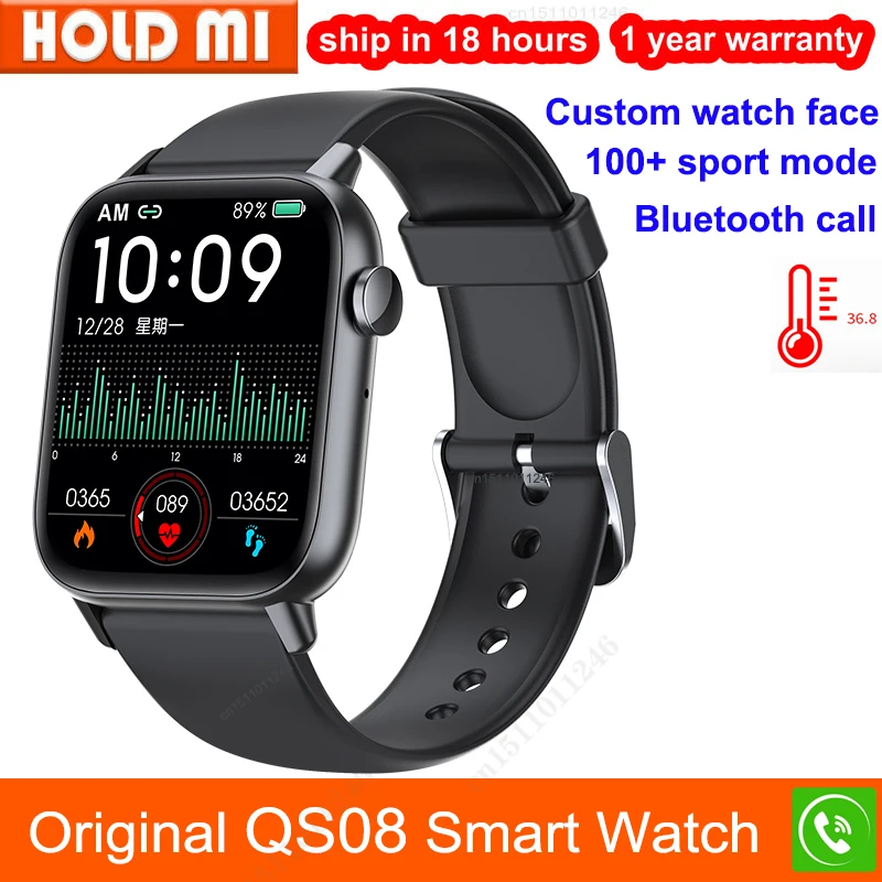 

QS08 Smart Watch Men Bluetooth Call Body Temperature Monitor Blood Pressure Oxygen Music IP67 Waterproof Sport Smartwatch Women