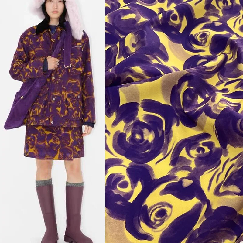 

Европейская и американская мода, Плотная хлопковая ткань с принтом фиолетовых роз для женщин, платье, блузка, брюки ручной работы, ткань для шитья своими руками