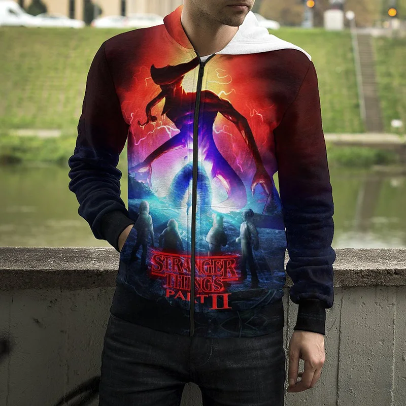 

2022 New Spring Stranger Things 3D Print Harajuku Zip Up Hoodie Men Women Casual Long Sleeve Cool Zip Hoodie Cartoon Fashion Top