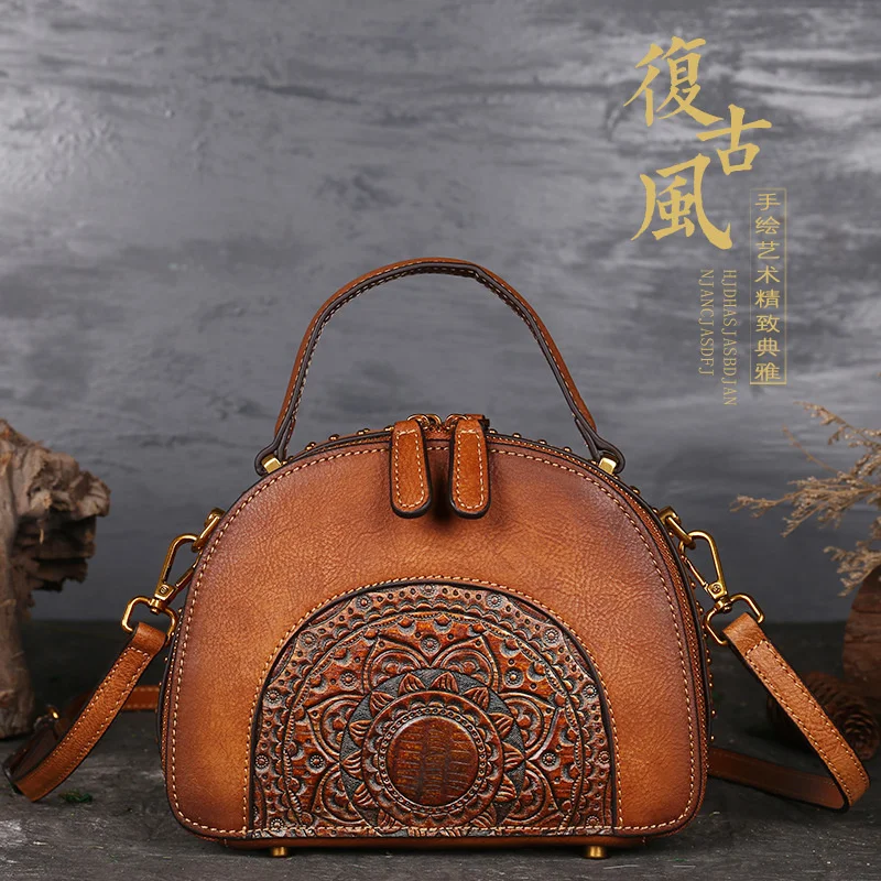 

Women's bag leather women's bag multifunctional top layer cow leather high sense national style diagonal cross handbag