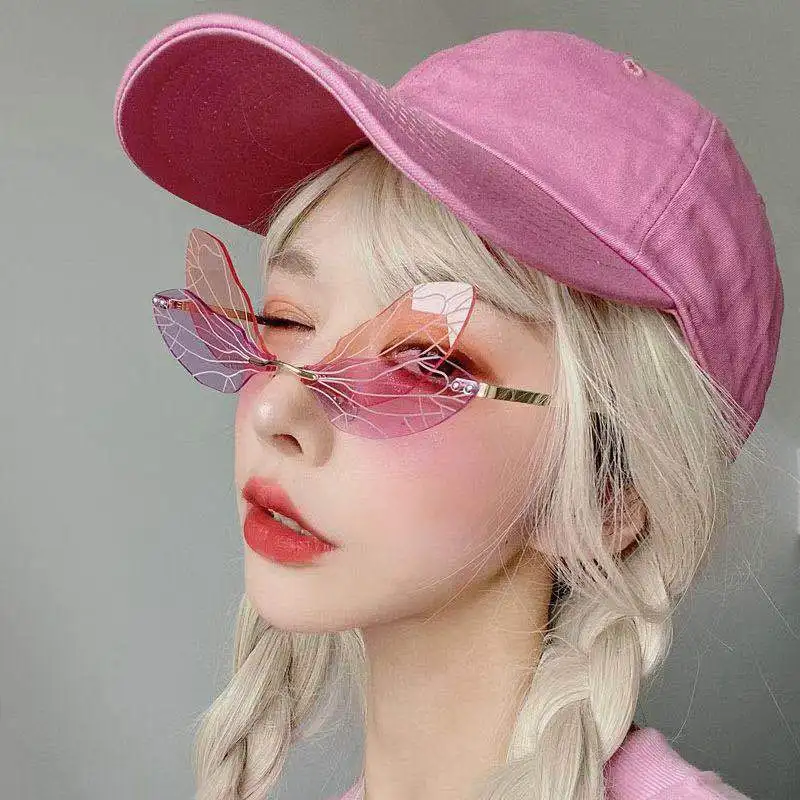 

Rimless Women Sunglasses Character Party&stage Fashion Sun Glasses Dragonfly Wing Special Designer Oculos de Sol Feminino n204