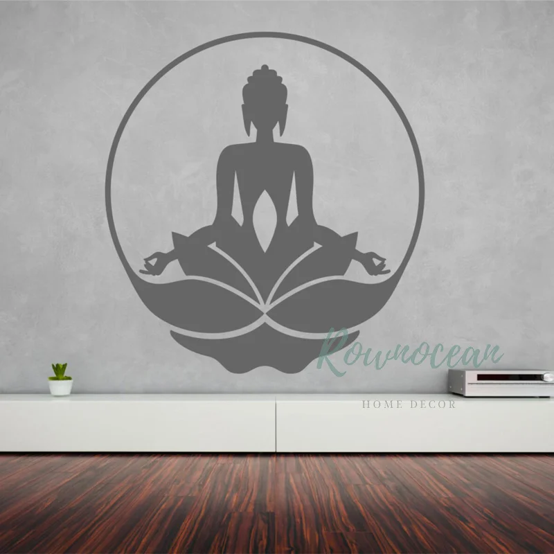 Buddha Silhouette Lotus Halo Wall Stickers Vinyl Art Home Decoration Room Bedroom Yoga Studio Decor Decals Removable Mural AA86