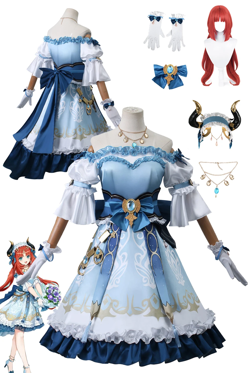 

Игра Genshin Impact Nilou Косплей Аниме Лолита платье Женская юбка парики Хэллоуин Вечеринка девочка ролевые игры