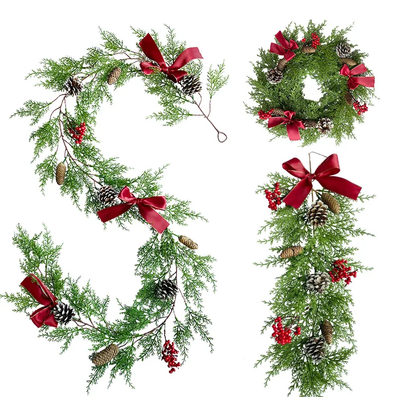 

Christmas Pine Tree Needle Cone Fruit Wreath wall hanging Garland Vine set Artifical Plant Festival Xmas home Garden Store decor