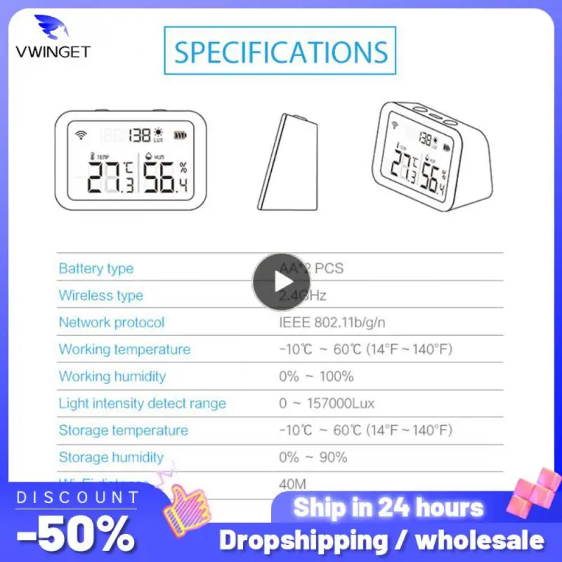 

1~6PCS Indoor Light Induction Detecter Tuya Wifi Hygrometer Thermometer Works With Alexa Google Home