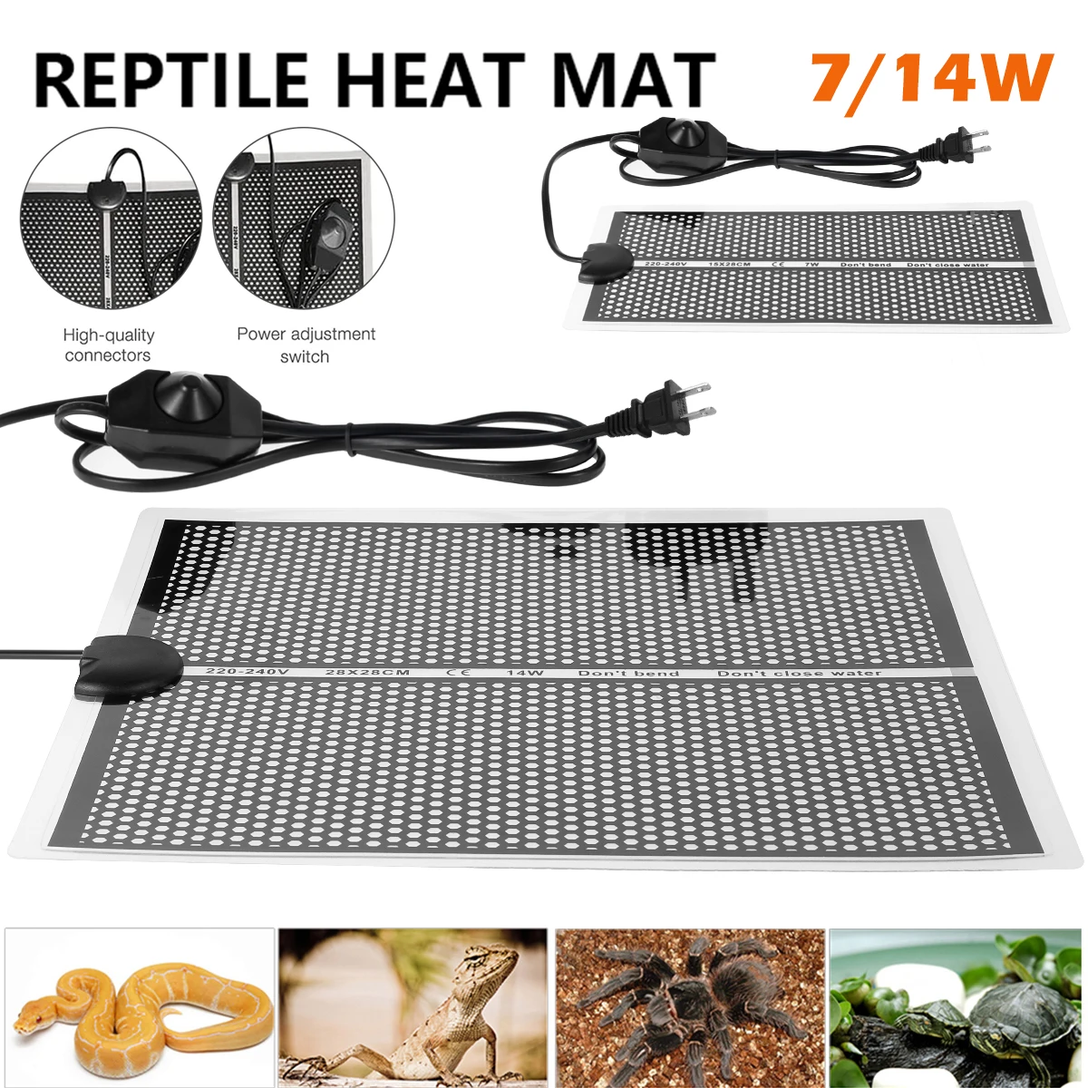 

New Reptile Heating Pad 7W Waterproof Reptile Heat Mat Pet Under Tank Warmer Pad with Temperature Control Terrarium Heat Mat for