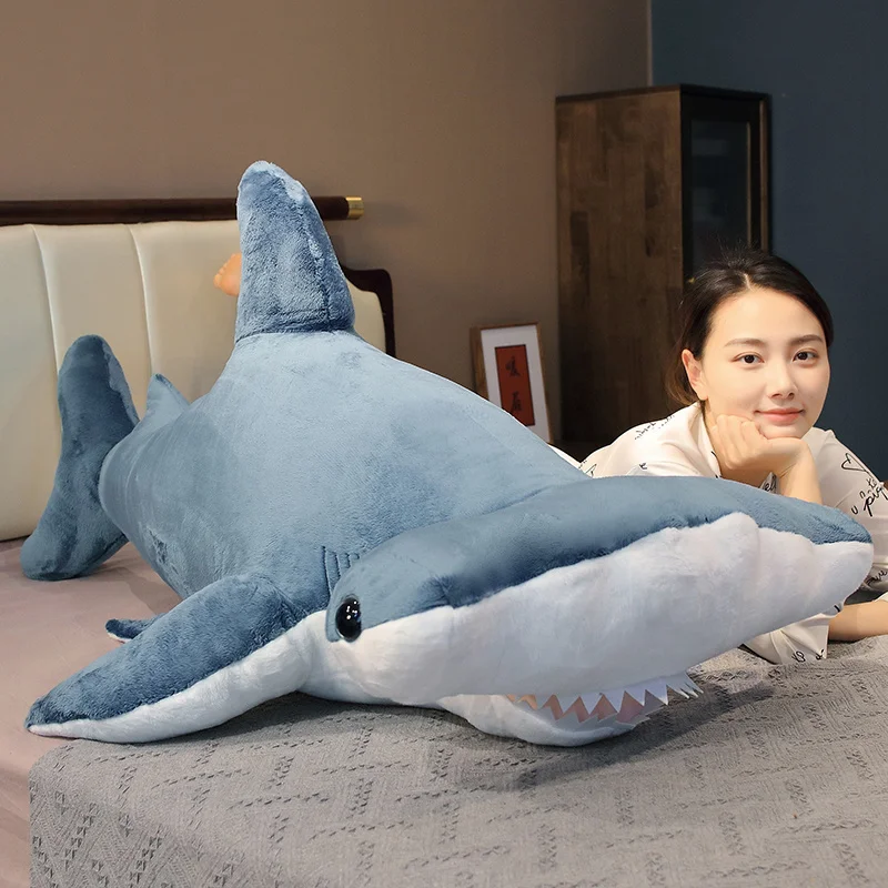 

Hot 55-135cm Giant Size Whale Plush Toy Blue Sea Animals Stuffed Huggable Shark Soft Pillow Kids Gift