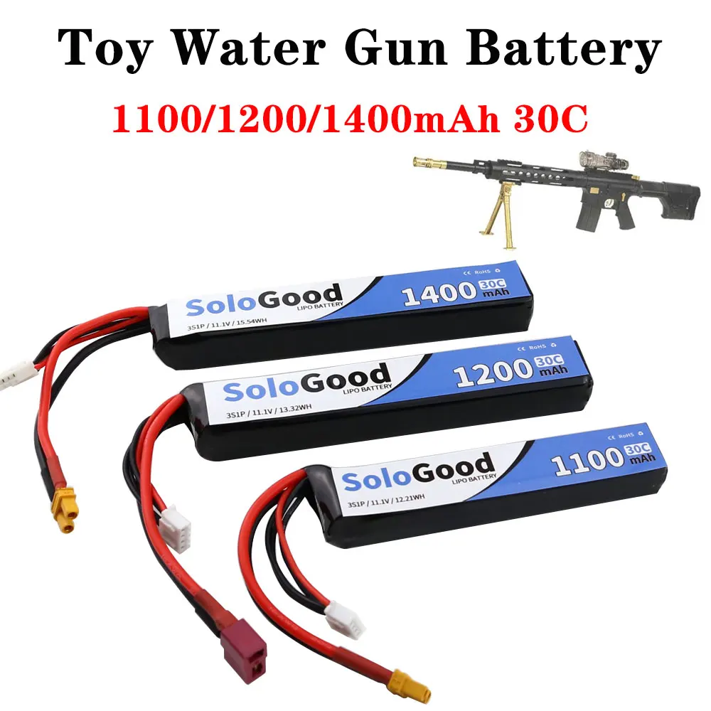 SoloGood Water Gun Lipo Battery 1100mAh 1200mAh 1400mAh 30C 3S  11.1V XT30/T Plug Connector RC Parts