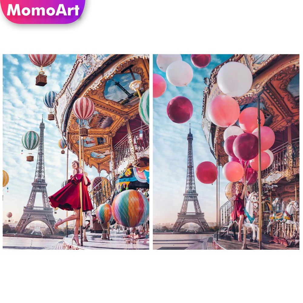 

MomoArt 5д алмазная вышивка Париж башня рукоделие DIY алмазная мозаика женщина воздушный шар полная площадь живопись пейзаж декор для дома