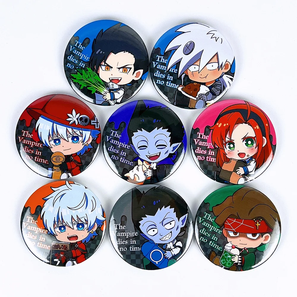 

8pcs/1lot Anime The Vmapire Dies in no Time Figure 735 Metal Badges Round Brooch Pin Bedge Gifts Kids Toy