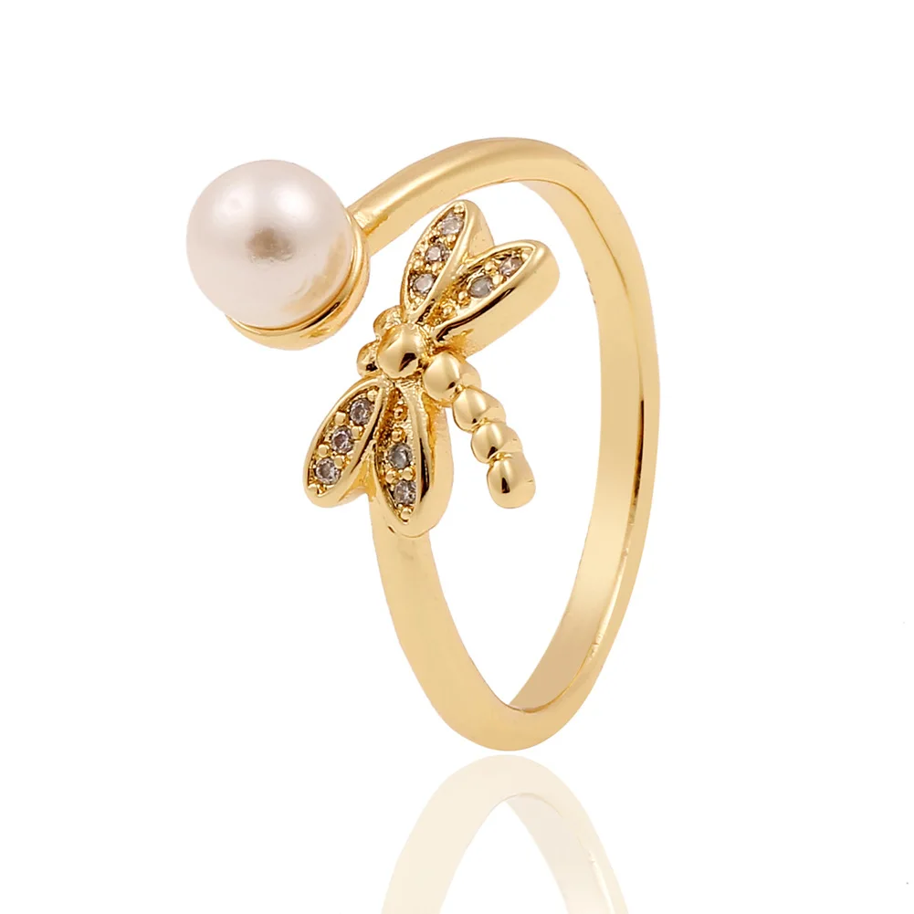 

New Small Fresh Personality Jewelry Dragonfly Pearl Open Ring Sweet Temperament Ring Jewelry Valentine's Day Gift