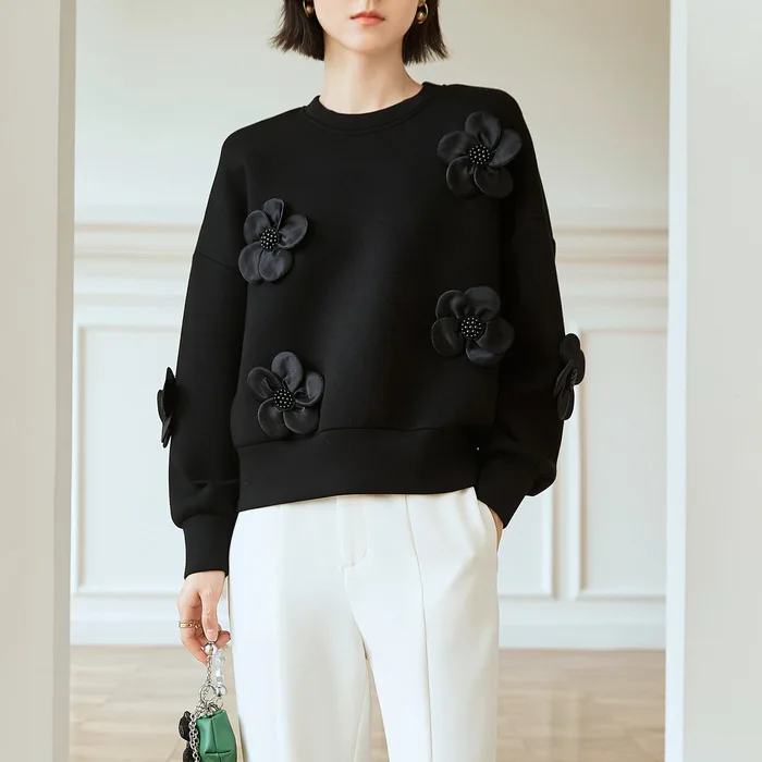 

New Fashion Maternity Round Neck Pullover Sweater Women Long Sleeve Black