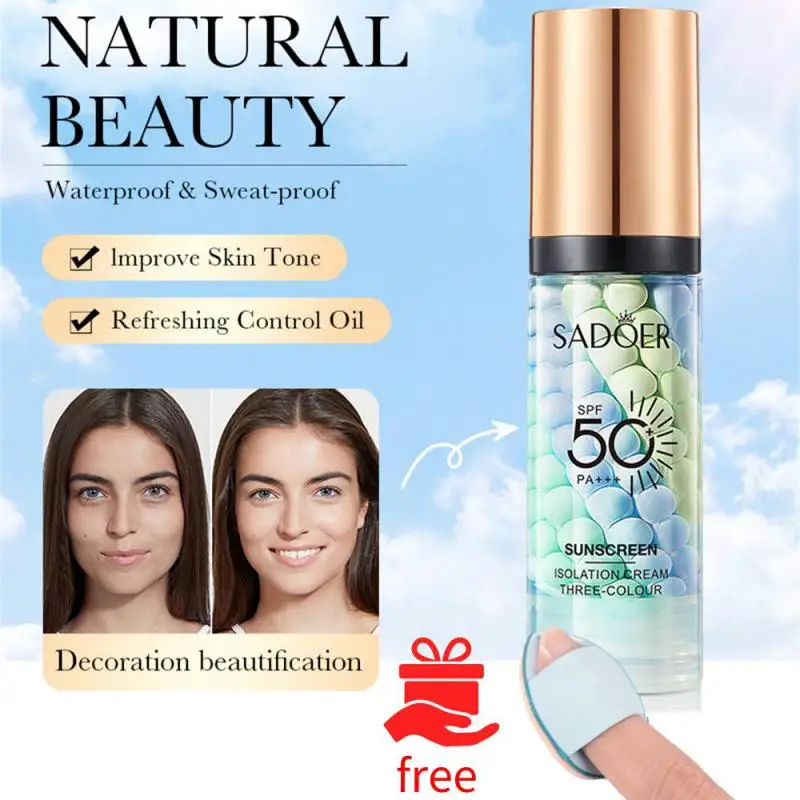 

40g Face Makeup Primer Tri-color Cream Brighten Contour Color Isolation Waterproof Makeup Foundation Natural Makeup Base Cream
