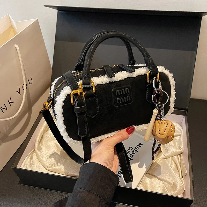 Новая женская сумка для боулинга из овечьей шерсти соответствующий цвету модная