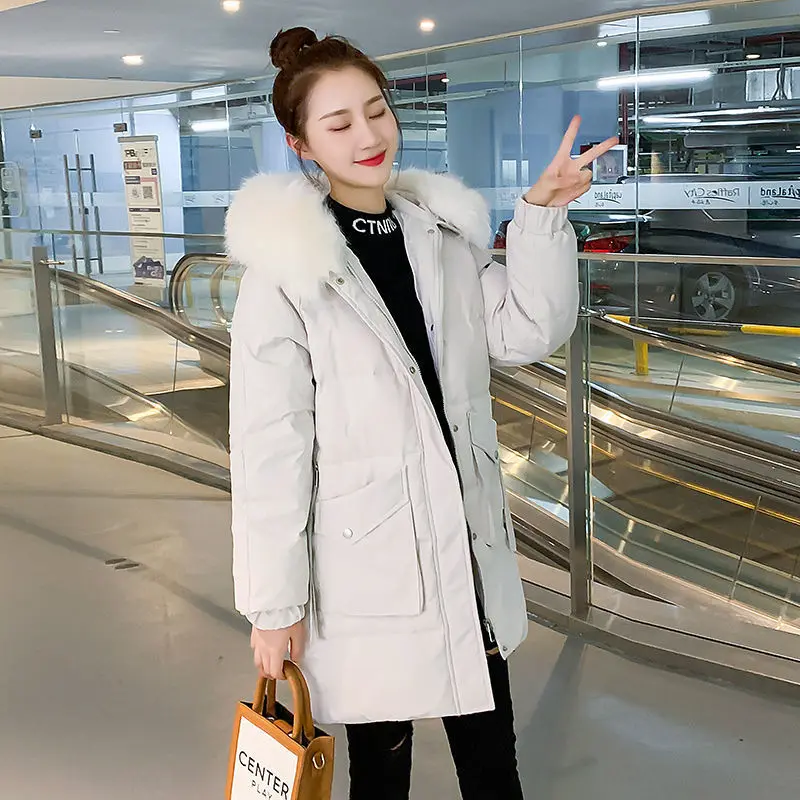 New Hooded Down Cotton Jacket Women's Medium Long Thickened Korean Winter Padded Coat Cold Weather Ladie's Warm Parkas