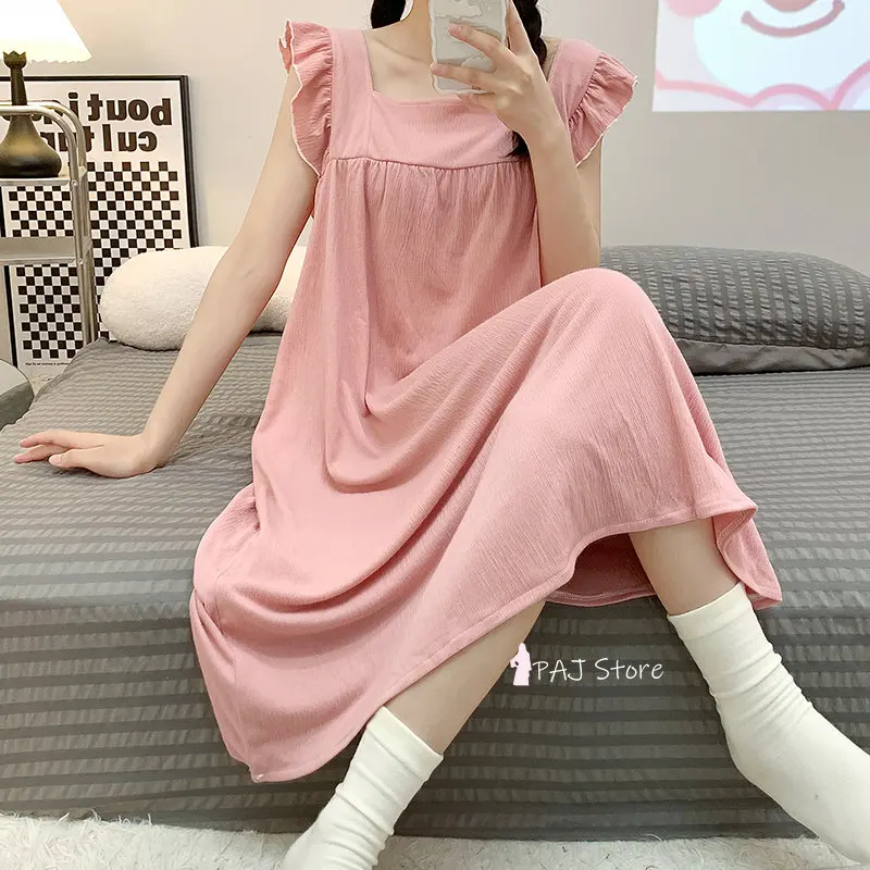 Women Summer Cotton Sleeveless Sleep Tops Dropshipping Nighty Pajama Girls Nightgowns Sleepwear Plus Size Sleeping Dress 6XL