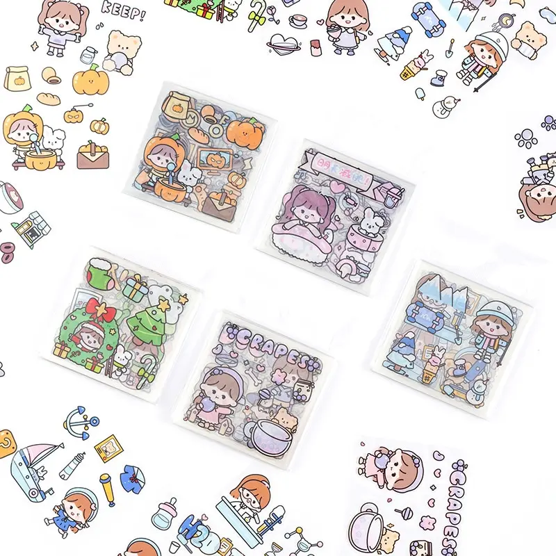 

Cute Girl Journal Stationery Sticker PET Waterproof Kawaii Hand Account Scrapbooking Decoration Diary Phone Stickers