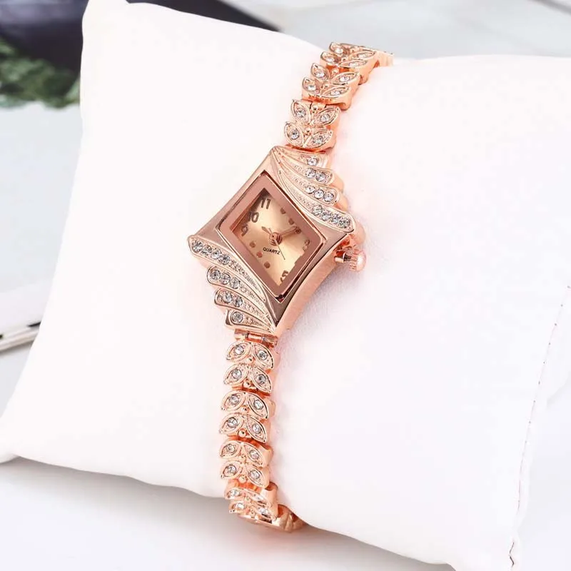 Bracelet Wrist Watch Rhinestone Flower Heart Love Style Stainless Steel Stylish Quartz Bracelet Watch For Daily zegarek damski