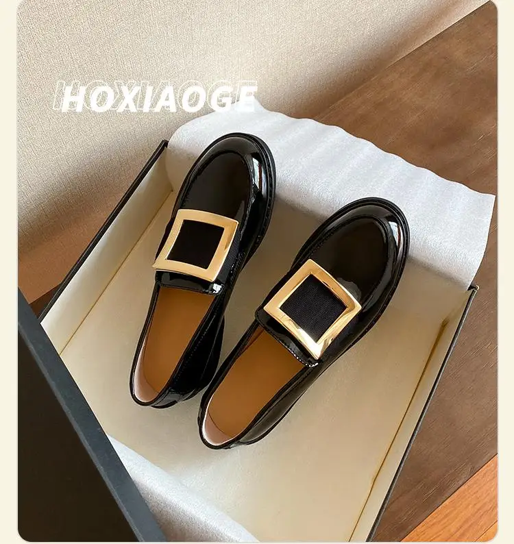 

[Hong Xiaoge] новые туфли для домов на колесах из лакированной кожи с квадратной пряжкой для весны 2022 женские летние кожаные туфли в британском ст...