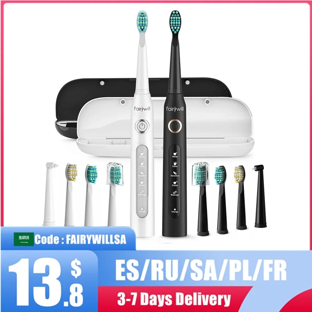 

FW-507 Sonic Electric Toothbrush 5 Modes USB Charger Tooth Brushes Replacement Timer Sonic Toothbrush 8 Brush Heads