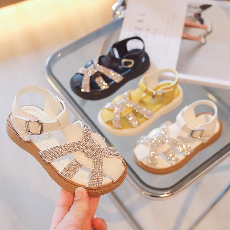 

2022 Children's Summer Shoes Fashion Bling Party Weave Gladiator Sandals For Girls Princess Soft Anti Slip Toddler Kids Sandals