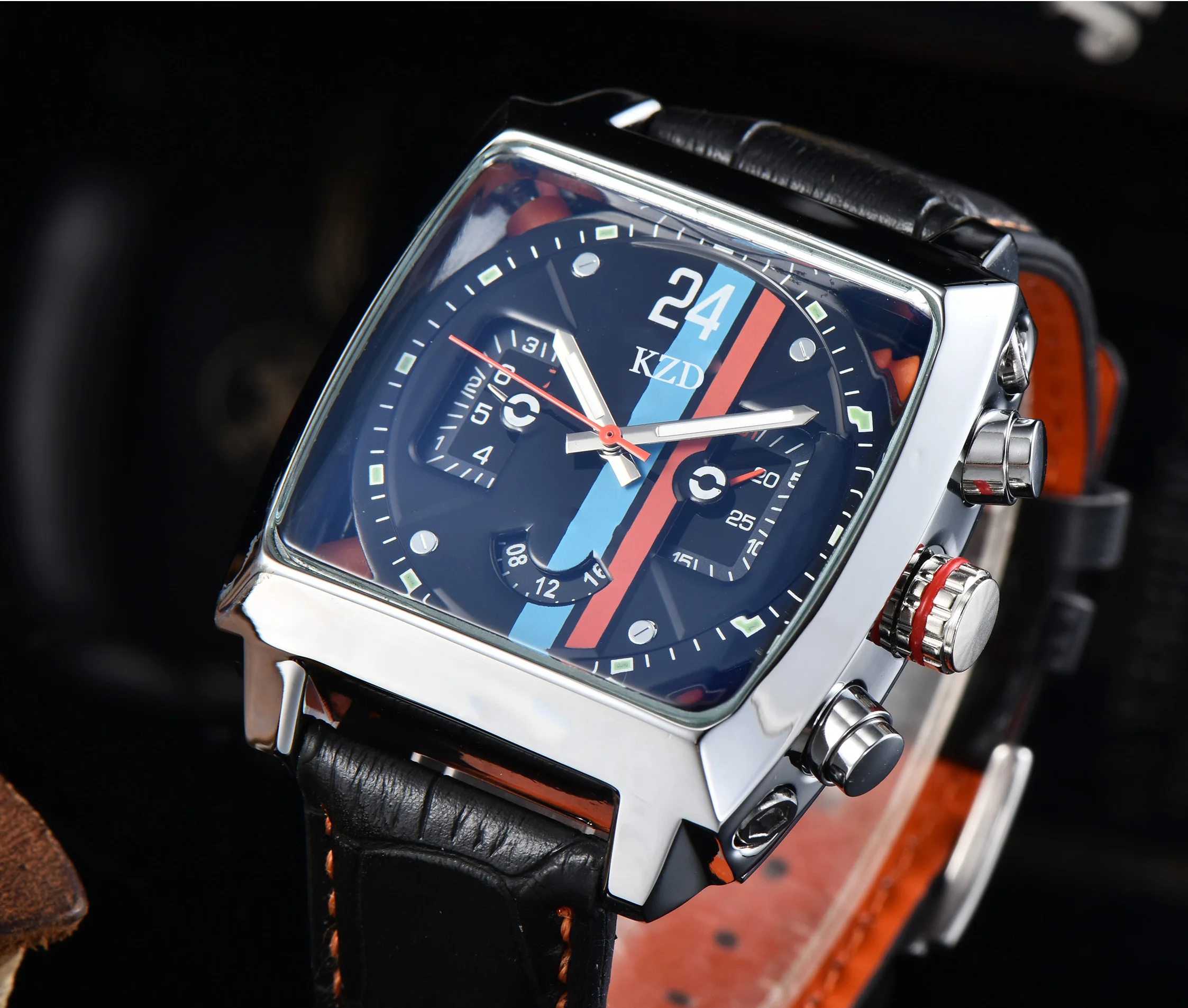 

Мужские механические часы высокого качества, оригинальные брендовые многофункциональные часы квадратной формы в стиле Монако с автоматической датой и кожаным ремешком, хронограф AAA