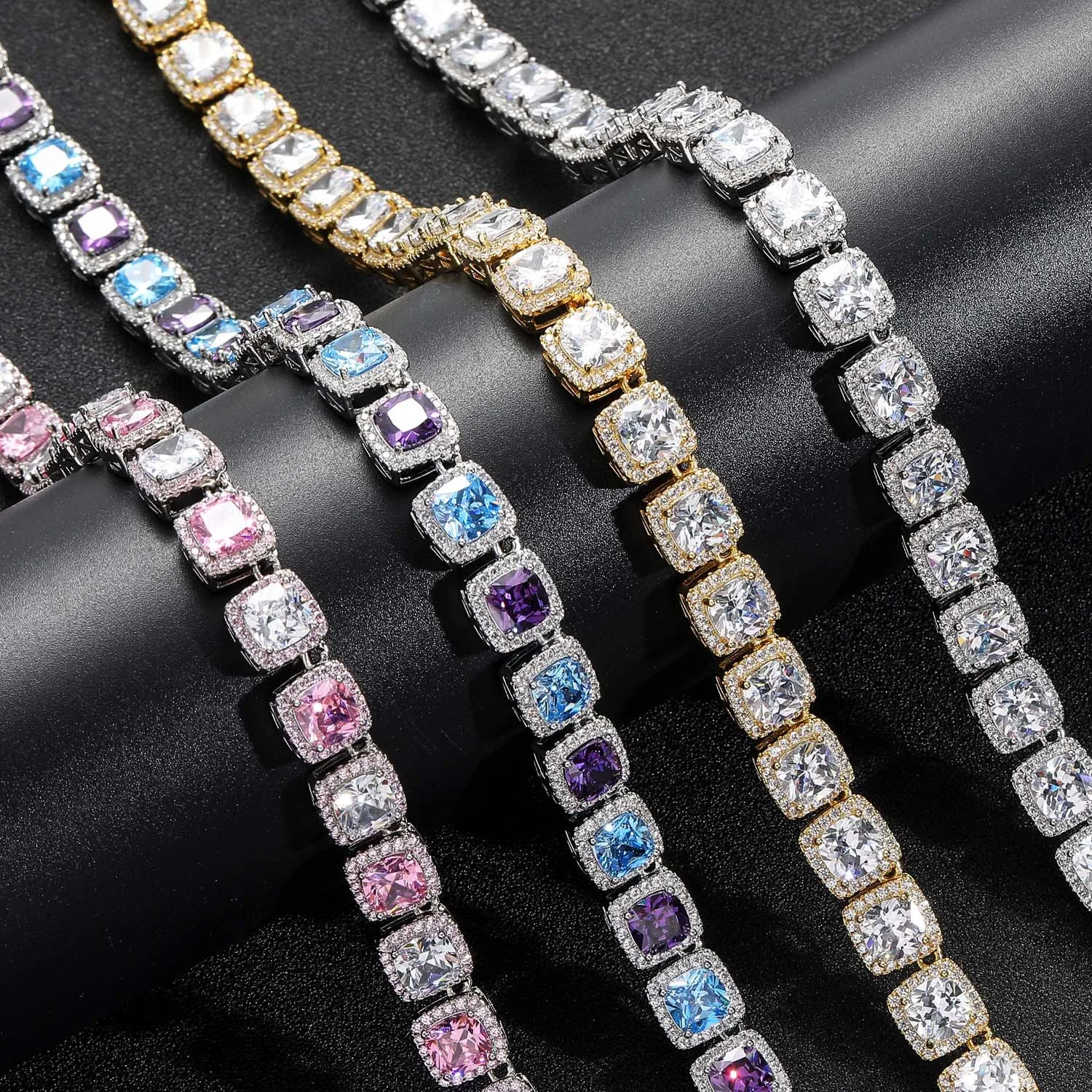 

Hip Hop 3A+ CZ Stone Paved Bling Iced Out Geometric Square Cuban Link Chain Chokers Necklaces for Men Rapper Jewelry Gift