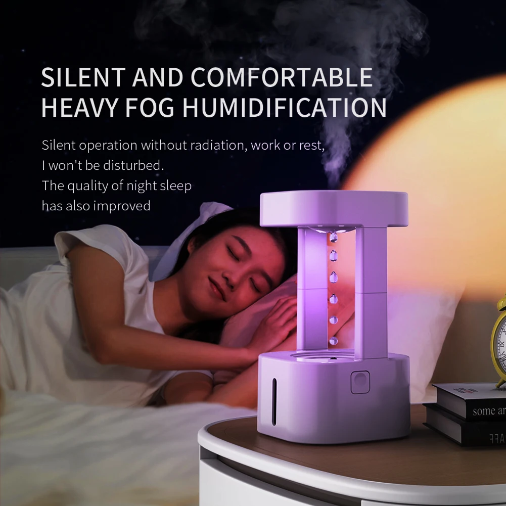 

580ml Anti-gravity Water Drop Humidifier Portable Mist Maker Fogger with Atmosphere Light Low Noise for Bedroom Home Office