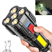 5 led ultra bright flashlight rechargeable outdoor multi function waterproof led long range spotlight battery display cob light