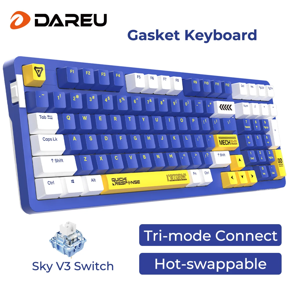 DAREU Tri-mode Mechanical Keyboard 98 Keys Sky Blue Switch RGB Backlight Gaming Keyboards PBT Keycaps Gasket Structure Gamer KB