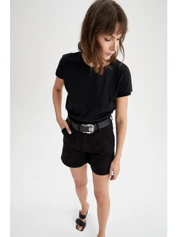 

Regular Fit Cycling Collar Basic Short-Sleeve T-Shirt T Shirt Y2K Top Nostalgic Summer Women T-Shirt Anime Bluz