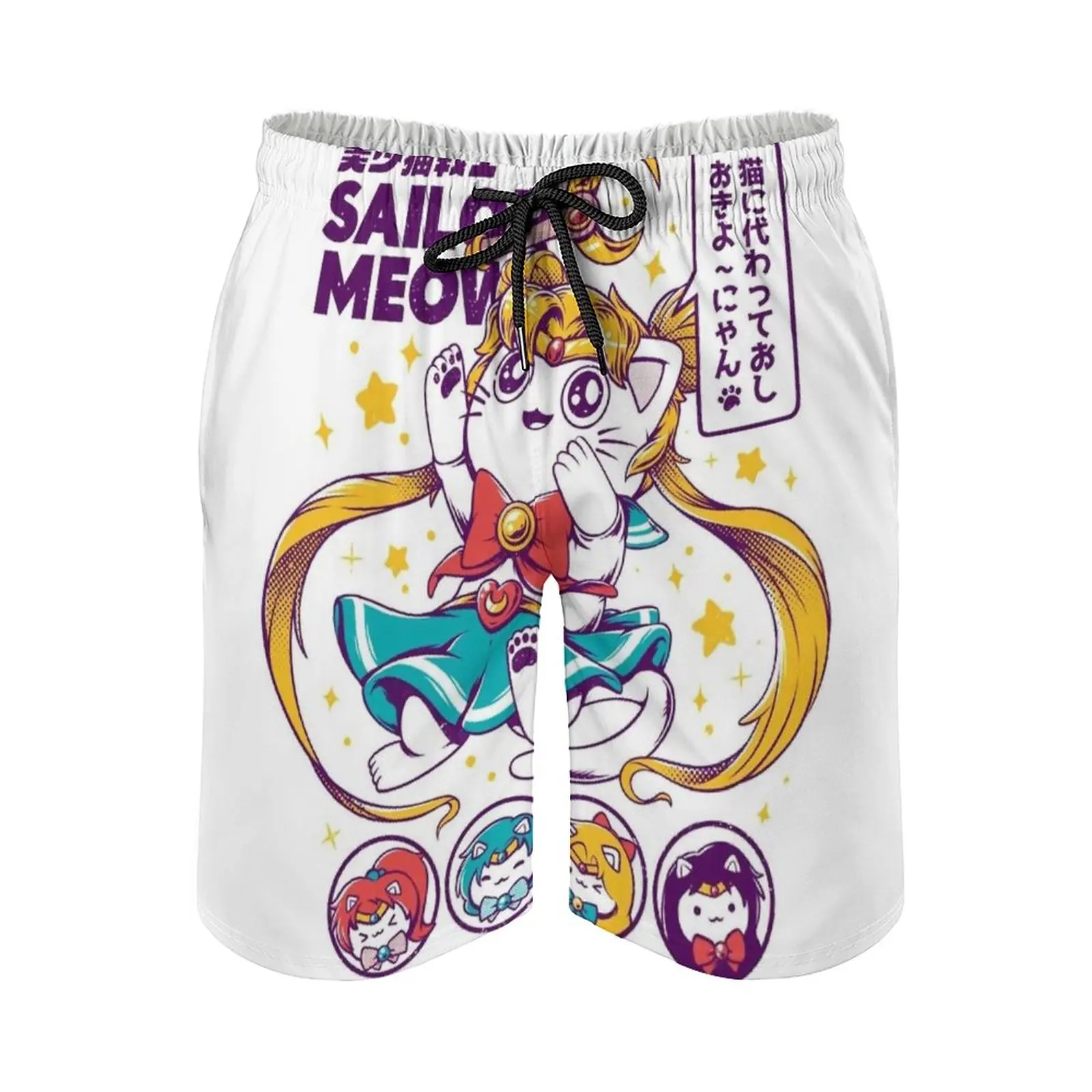 

Sailor Meow Men's Beach Shorts Quick Dry Travel Swimsuit Trunks Surf Pants Sports Pants Cat Kitty Anime Shoujo Japanese Japan
