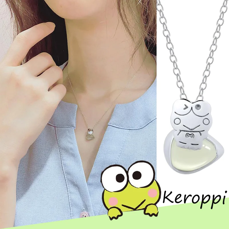 

Sanrio Kawaii Keroppi Necklace Girl Cute Cartoon Sweet Zircon Collarbone Chain Student Ins Anime Accessories Gift for Girlfriend