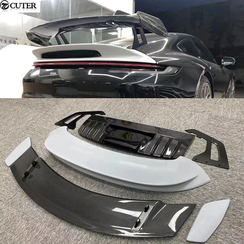 Фото 911 992 GT3 стильный задний спойлер из углеродного волокна, стеклянное крыло из волокна для Porsche 911 992 Carrera, комплект кузова автомобиля №1