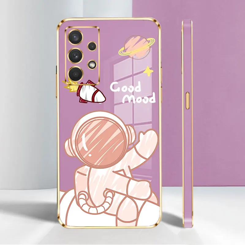 

Case Coque for Samsung Galaxy A21s A52 A51 A32 A71 4G 5G A12 A31 A22 A13 A72 Matte Back Planet Astronaut Celular Gold Plating