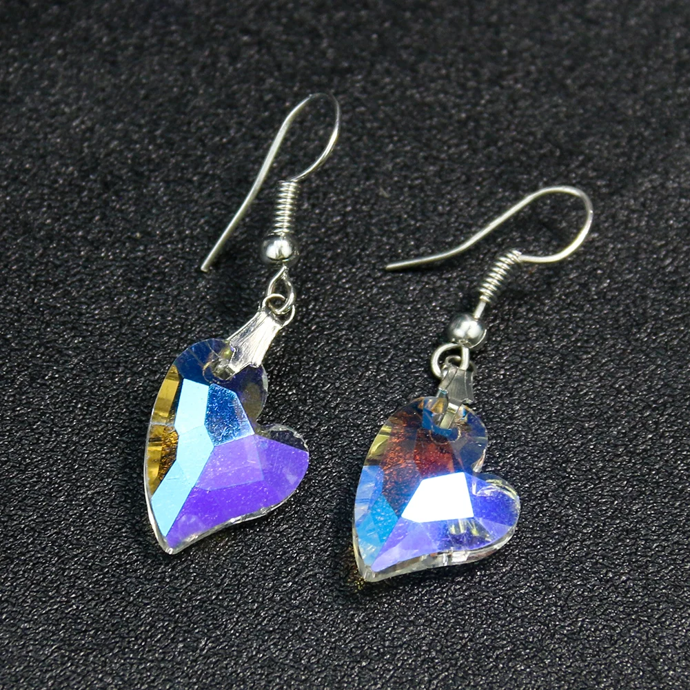 

Korean Fashion Glass Crystal Quartz Heart Earrings Dangle AB Color Crochet Ear Hook Faceted Woman Party Jewelry Gift Wholesale