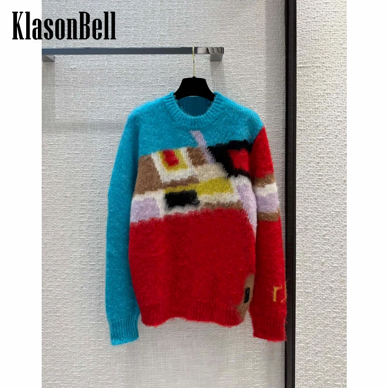 

12,27 KlasonBell модный нерегулярный красочный мохеровый вязаный пуловер свитер для женщин