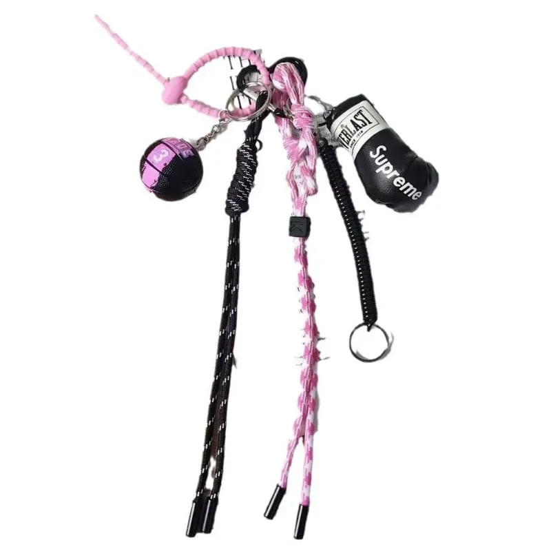 Розовый черный баскетбольный брелок черные перчатки с шариками тканая веревка