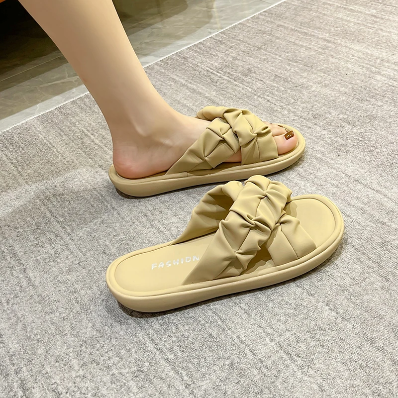 Designer Slippers Home Summer Platform Sandals Girl Flats Beach Casual Shoes for Women 2023 Chic House Slides Footwear Plus Size